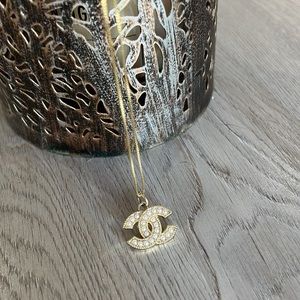 CHANEL 14k Pearl CC Gold Square Box Chain Necklace